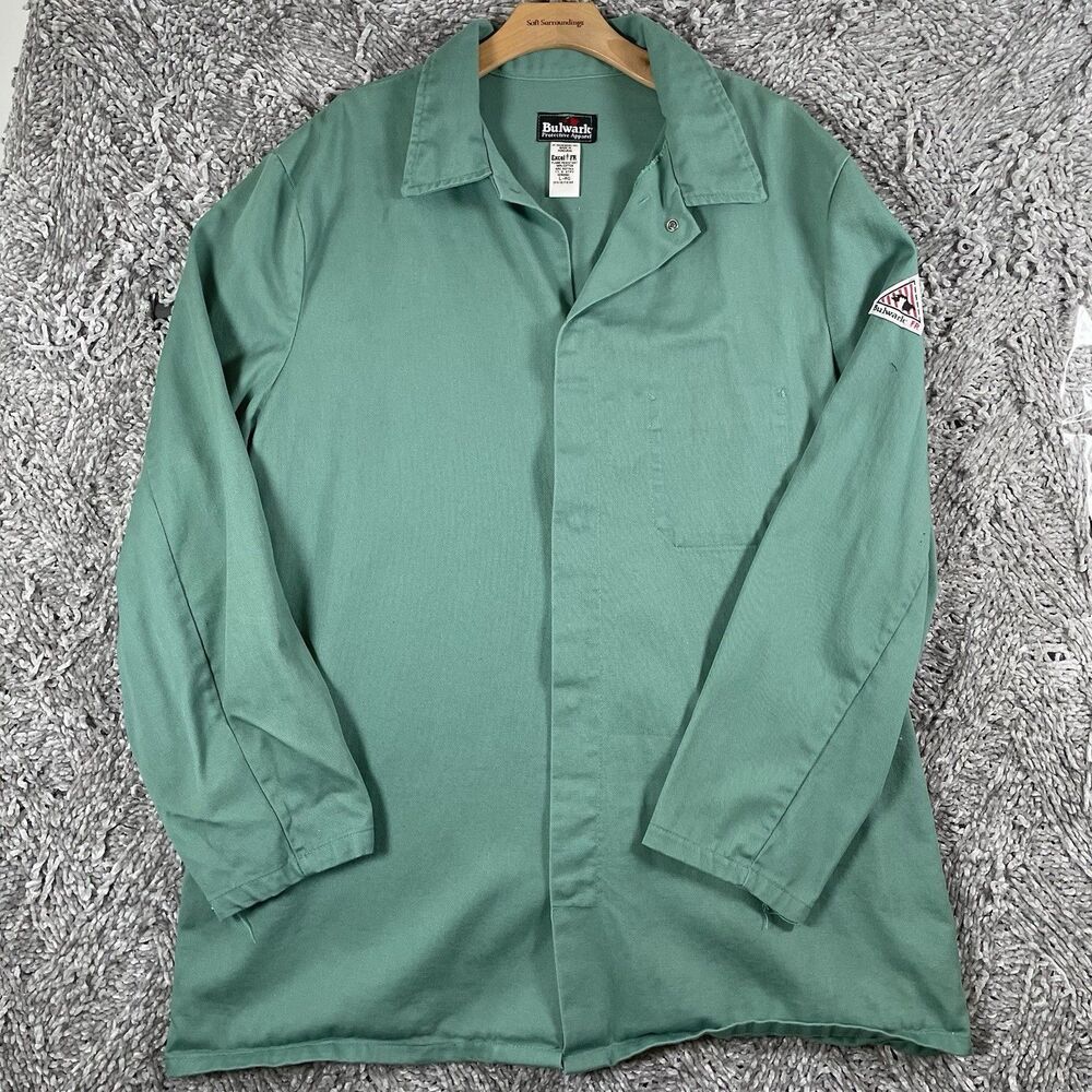 Bulwark ExcelFR Snap Button Shirt Men's Size Large Green Long Slv Flame Resist